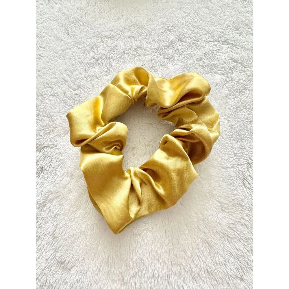 Golden yellow color satin hair scrunchie